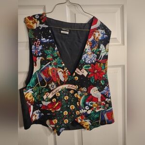 Robyn-Lyn Colorful Christmas Vest with Santa and Holiday Print